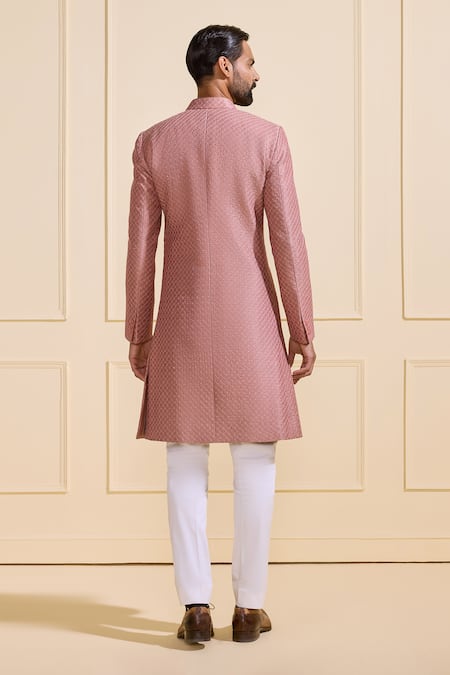 Raghavendra Rathore Jodhpur Bespoke Peach Brocade Sherwani 