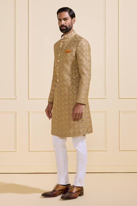 Raghavendra Rathore Jodhpur Beige Silk Embroidery Gilded Tapestry Sherwani Online at Aza Fashions Raghavendra Rathore Jodhpur_Beige Silk Embroidery Gilded Tapestry Sherwani _Online_at_Aza_Fashions