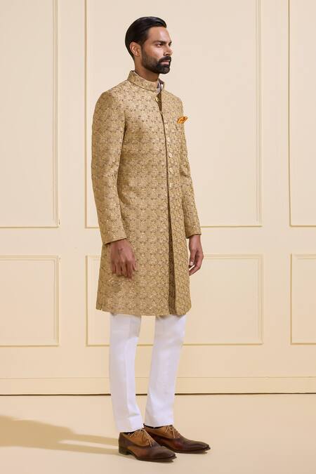 Buy Raghavendra Rathore Jodhpur Beige Silk Embroidery Gilded Tapestry Sherwani Online at Aza Fashions Buy_Raghavendra Rathore Jodhpur_Beige Silk Embroidery Gilded Tapestry Sherwani _Online_at_Aza_Fashions