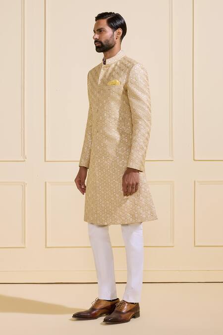 Raghavendra Rathore Jodhpur Gold Silk Textured Achkan Sherwani Online at Aza Fashions Raghavendra Rathore Jodhpur_Gold Silk Textured Achkan Sherwani _Online_at_Aza_Fashions