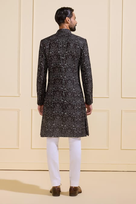 Shop Raghavendra Rathore Jodhpur Black Silk Embroidery Sherwani at Aza Fashions Shop_Raghavendra Rathore Jodhpur_Black Silk Embroidery Sherwani _at_Aza_Fashions