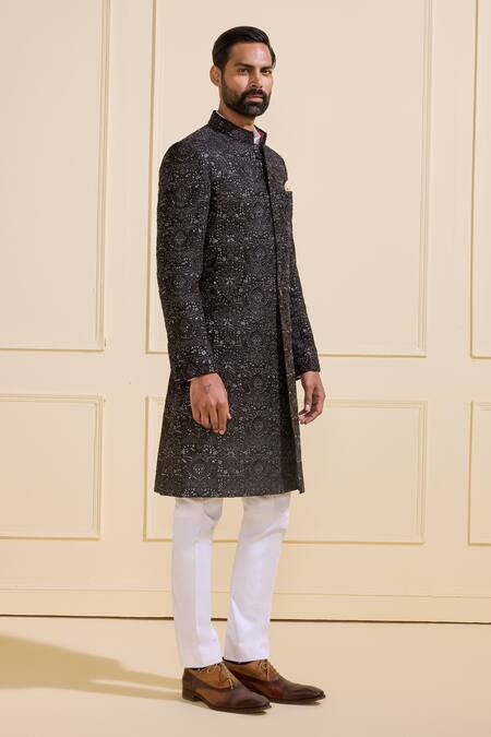 Buy Raghavendra Rathore Jodhpur Black Silk Embroidery Sherwani Online at Aza Fashions Buy_Raghavendra Rathore Jodhpur_Black Silk Embroidery Sherwani _Online_at_Aza_Fashions