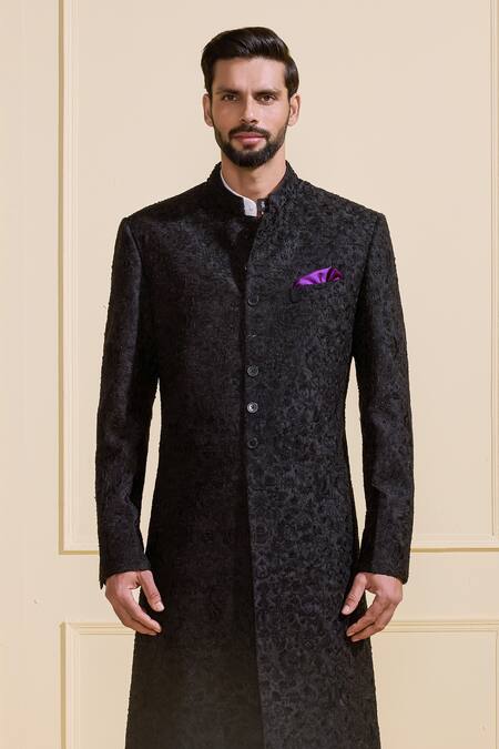 Raghavendra Rathore Jodhpur Black Silk Shimmering Gilded Midnight Sherwani at Aza Fashions Raghavendra Rathore Jodhpur_Black Silk Shimmering Gilded Midnight Sherwani _at_Aza_Fashions
