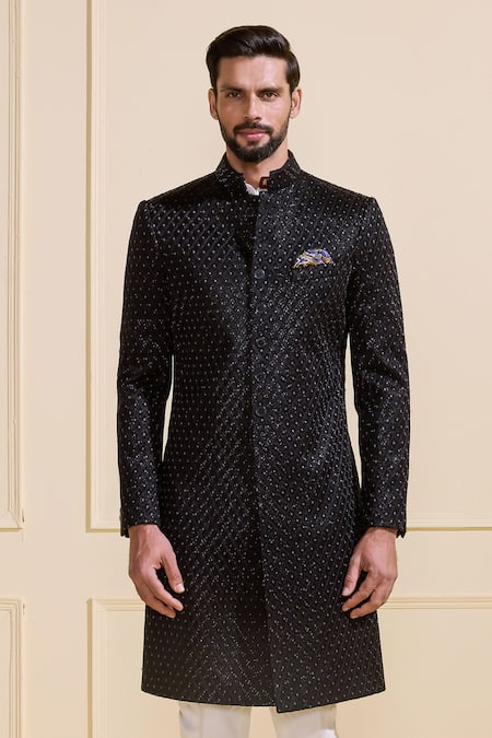Raghavendra Rathore Jodhpur Black Silk Designer Sherwani Online at Aza Fashions Raghavendra Rathore Jodhpur_Black Silk Designer Sherwani _Online_at_Aza_Fashions