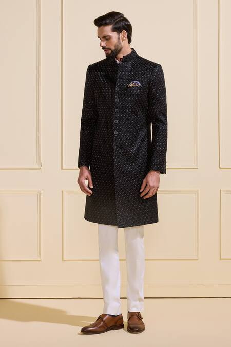 Buy Raghavendra Rathore Jodhpur Black Silk Designer Sherwani Online at Aza Fashions Buy_Raghavendra Rathore Jodhpur_Black Silk Designer Sherwani _Online_at_Aza_Fashions