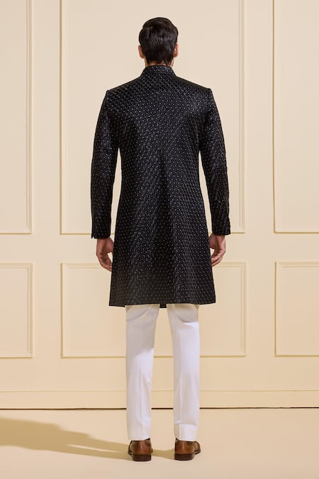 Shop Raghavendra Rathore Jodhpur Black Silk Designer Sherwani at Aza Fashions Shop_Raghavendra Rathore Jodhpur_Black Silk Designer Sherwani _at_Aza_Fashions