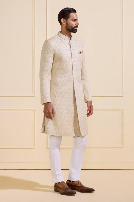 Buy Raghavendra Rathore Jodhpur Off White Brocade Embroidery Designer Sherwani Online at Aza Fashions Buy_Raghavendra Rathore Jodhpur_Off White Brocade Embroidery Designer Sherwani _Online_at_Aza_Fashions