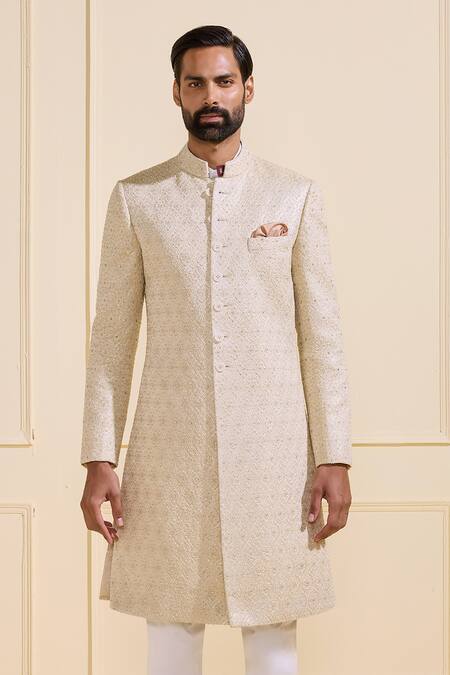 Shop Raghavendra Rathore Jodhpur Off White Brocade Embroidery Designer Sherwani Online at Aza Fashions Shop_Raghavendra Rathore Jodhpur_Off White Brocade Embroidery Designer Sherwani _Online_at_Aza_Fashions