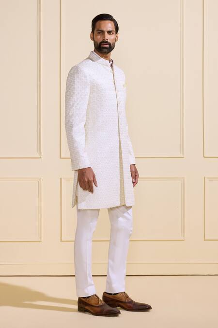 Raghavendra Rathore Jodhpur Off White Silk Ivory Luminescence Designer Sherwani Online at Aza Fashions Raghavendra Rathore Jodhpur_Off White Silk Ivory Luminescence Designer Sherwani _Online_at_Aza_Fashions