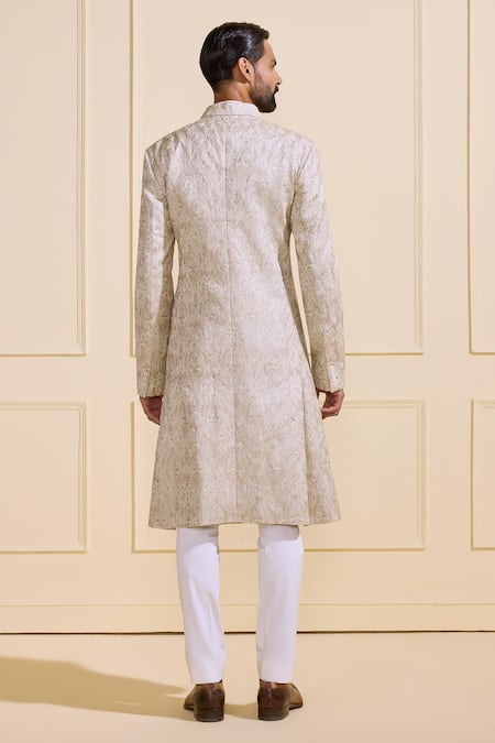 Shop Raghavendra Rathore Jodhpur White Silk Embroidery Sherwani at Aza Fashions Shop_Raghavendra Rathore Jodhpur_White Silk Embroidery Sherwani _at_Aza_Fashions