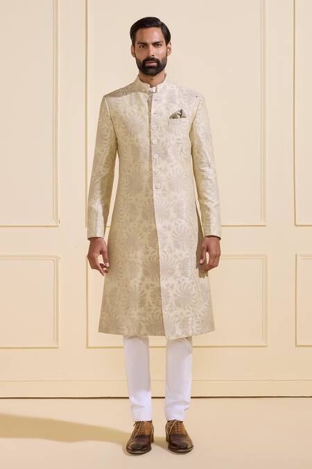 Buy Raghavendra Rathore Jodhpur Cream Silk Embroidery Floral Pattern Sherwani Online at Aza Fashions Buy_Raghavendra Rathore Jodhpur_Cream Silk Embroidery Floral Pattern Sherwani _Online_at_Aza_Fashions