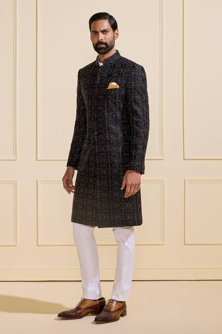 Buy Raghavendra Rathore Jodhpur Black Silk Embroidery Midnight Designer Sherwani Online at Aza Fashions Buy_Raghavendra Rathore Jodhpur_Black Silk Embroidery Midnight Designer Sherwani _Online_at_Aza_Fashions
