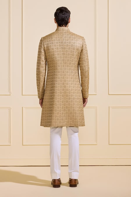 Shop Raghavendra Rathore Jodhpur Beige Brocade Gilded Sherwani at Aza Fashions Shop_Raghavendra Rathore Jodhpur_Beige Brocade Gilded Sherwani _at_Aza_Fashions