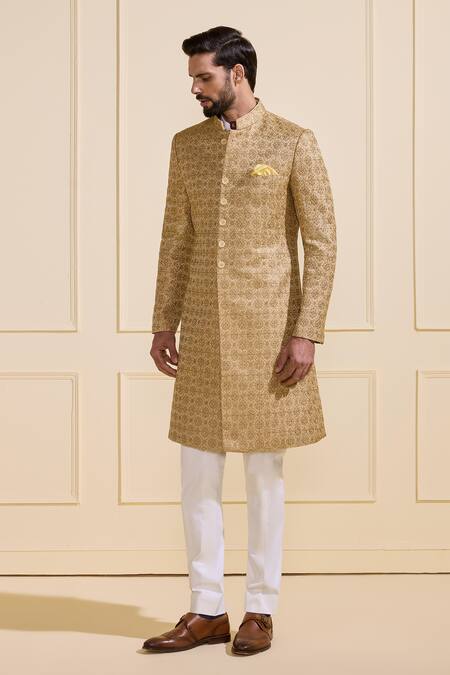 Raghavendra Rathore Jodhpur Beige Brocade Gilded Sherwani Online at Aza Fashions Raghavendra Rathore Jodhpur_Beige Brocade Gilded Sherwani _Online_at_Aza_Fashions