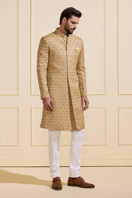Buy Raghavendra Rathore Jodhpur Beige Brocade Gilded Sherwani Online at Aza Fashions Buy_Raghavendra Rathore Jodhpur_Beige Brocade Gilded Sherwani _Online_at_Aza_Fashions