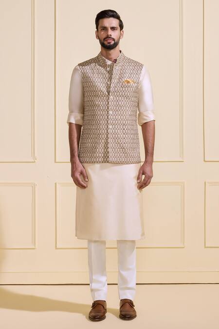 Raghavendra Rathore Jodhpur Off White Silk Elegant Threaded Nehru Jacket Online at Aza Fashions Raghavendra Rathore Jodhpur_Off White Silk Elegant Threaded Nehru Jacket _Online_at_Aza_Fashions