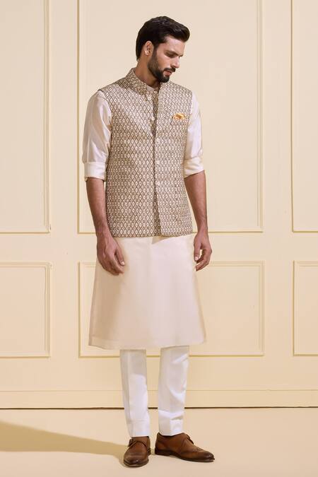 Buy Raghavendra Rathore Jodhpur Off White Silk Elegant Threaded Nehru Jacket Online at Aza Fashions Buy_Raghavendra Rathore Jodhpur_Off White Silk Elegant Threaded Nehru Jacket _Online_at_Aza_Fashions