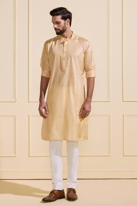 Shop Raghavendra Rathore Jodhpur Gold Silk Embroidery Light Designer Kurta Online at Aza Fashions Shop_Raghavendra Rathore Jodhpur_Gold Silk Embroidery Light Designer Kurta _Online_at_Aza_Fashions