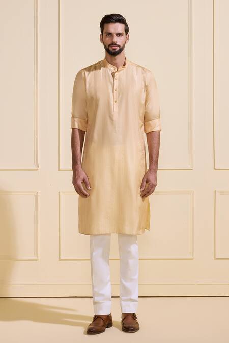 Raghavendra Rathore Jodhpur Gold Silk Embroidery Light Designer Kurta at Aza Fashions Raghavendra Rathore Jodhpur_Gold Silk Embroidery Light Designer Kurta _at_Aza_Fashions