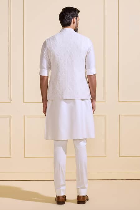 Raghavendra Rathore Jodhpur White Luminous Pearls Nehru Jacket 