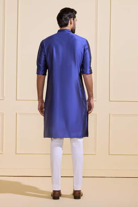 Shop Raghavendra Rathore Jodhpur Blue Silk Embroidery Floral Print Kurta at Aza Fashions Shop_Raghavendra Rathore Jodhpur_Blue Silk Embroidery Floral Print Kurta _at_Aza_Fashions