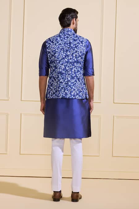 Shop Raghavendra Rathore Jodhpur Blue Silk Embroidery Azure Bloom Floral Nehru Jacket at Aza Fashions Shop_Raghavendra Rathore Jodhpur_Blue Silk Embroidery Azure Bloom Floral Nehru Jacket _at_Aza_Fashions