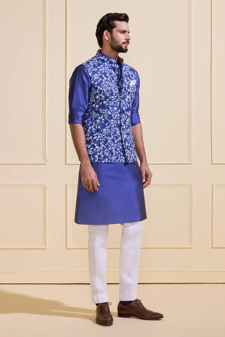 Raghavendra Rathore Jodhpur Blue Silk Embroidery Azure Bloom Floral Nehru Jacket Online at Aza Fashions Raghavendra Rathore Jodhpur_Blue Silk Embroidery Azure Bloom Floral Nehru Jacket _Online_at_Aza_Fashions