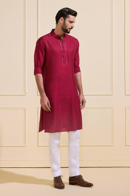 Raghavendra Rathore Jodhpur Maroon Silk Bespoke Scarlet Kurta Online at Aza Fashions Raghavendra Rathore Jodhpur_Maroon Silk Bespoke Scarlet Kurta _Online_at_Aza_Fashions
