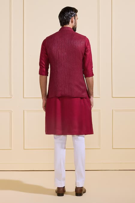 Raghavendra Rathore Jodhpur Maroon Silk Nehru Jacket 