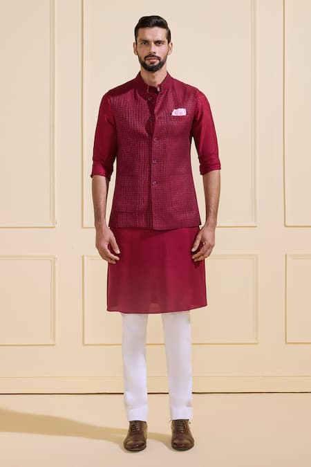 Raghavendra Rathore Jodhpur Maroon Silk Nehru Jacket Online at Aza Fashions Raghavendra Rathore Jodhpur_Maroon Silk Nehru Jacket _Online_at_Aza_Fashions