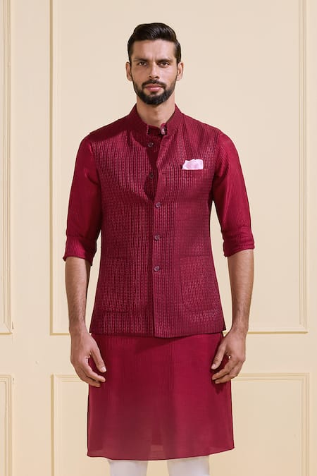 Shop Raghavendra Rathore Jodhpur Maroon Silk Nehru Jacket Online at Aza Fashions Shop_Raghavendra Rathore Jodhpur_Maroon Silk Nehru Jacket _Online_at_Aza_Fashions