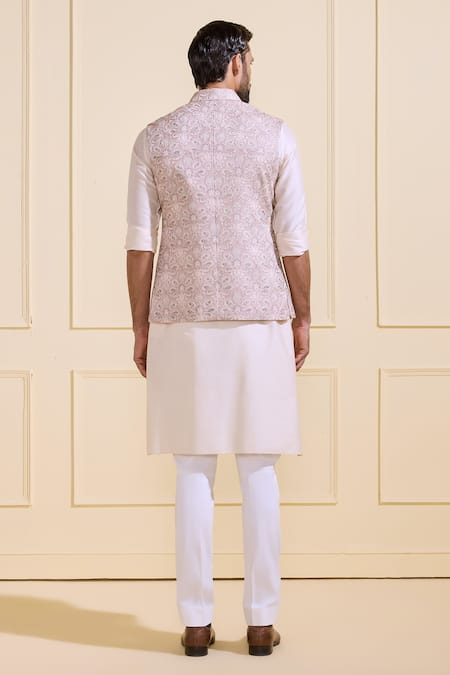 Shop Raghavendra Rathore Jodhpur Pink Silk Embroidery Ivory Blossom Nehru Jacket at Aza Fashions Shop_Raghavendra Rathore Jodhpur_Pink Silk Embroidery Ivory Blossom Nehru Jacket _at_Aza_Fashions