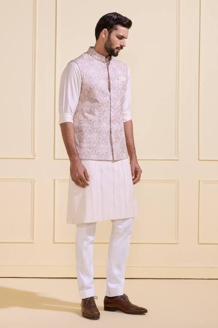 Raghavendra Rathore Jodhpur Pink Silk Embroidery Ivory Blossom Nehru Jacket Online at Aza Fashions Raghavendra Rathore Jodhpur_Pink Silk Embroidery Ivory Blossom Nehru Jacket _Online_at_Aza_Fashions