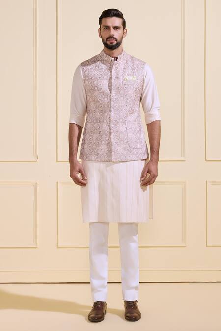 Buy Raghavendra Rathore Jodhpur Pink Silk Embroidery Ivory Blossom Nehru Jacket Online at Aza Fashions Buy_Raghavendra Rathore Jodhpur_Pink Silk Embroidery Ivory Blossom Nehru Jacket _Online_at_Aza_Fashions