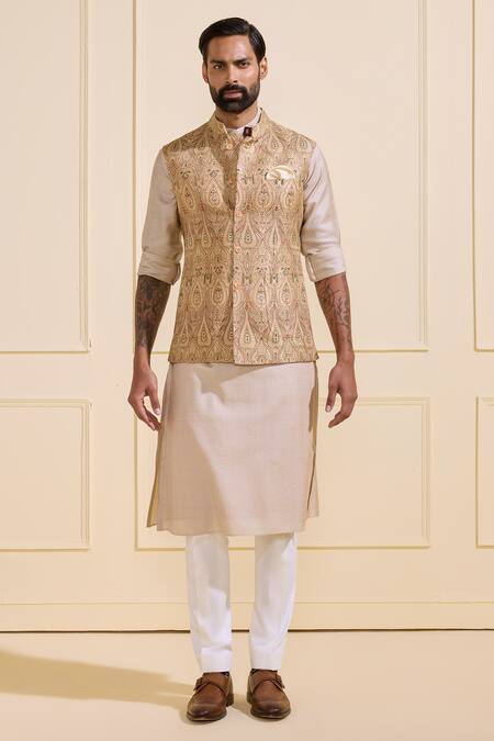 Buy Raghavendra Rathore Jodhpur Beige Brocade Embroidery Patterned Tonal Nehru Jacket Online at Aza Fashions Buy_Raghavendra Rathore Jodhpur_Beige Brocade Embroidery Patterned Tonal Nehru Jacket _Online_at_Aza_Fashions