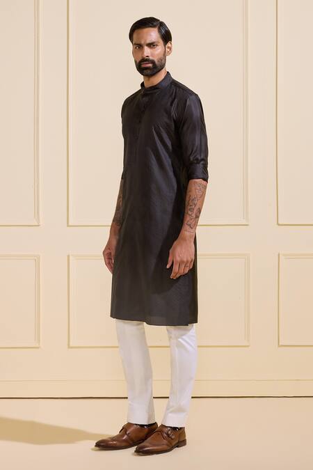Raghavendra Rathore Jodhpur Black Silk Tailored Kurta Online at Aza Fashions Raghavendra Rathore Jodhpur_Black Silk Tailored Kurta _Online_at_Aza_Fashions