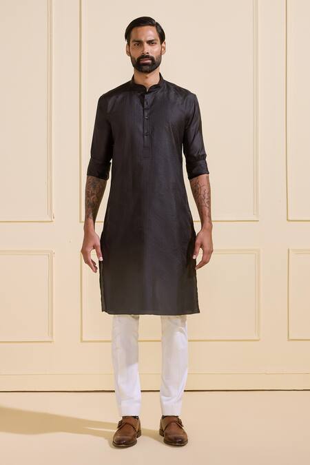 Buy Raghavendra Rathore Jodhpur Black Silk Tailored Kurta Online at Aza Fashions Buy_Raghavendra Rathore Jodhpur_Black Silk Tailored Kurta _Online_at_Aza_Fashions