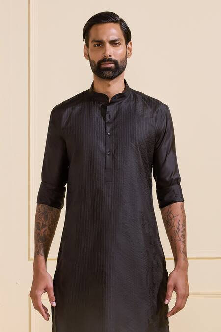 Shop Raghavendra Rathore Jodhpur Black Silk Tailored Kurta Online at Aza Fashions Shop_Raghavendra Rathore Jodhpur_Black Silk Tailored Kurta _Online_at_Aza_Fashions