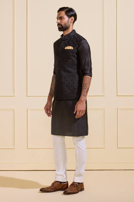 Buy Raghavendra Rathore Jodhpur Black Silk Textured Nehru Jacket Online at Aza Fashions Buy_Raghavendra Rathore Jodhpur_Black Silk Textured Nehru Jacket _Online_at_Aza_Fashions