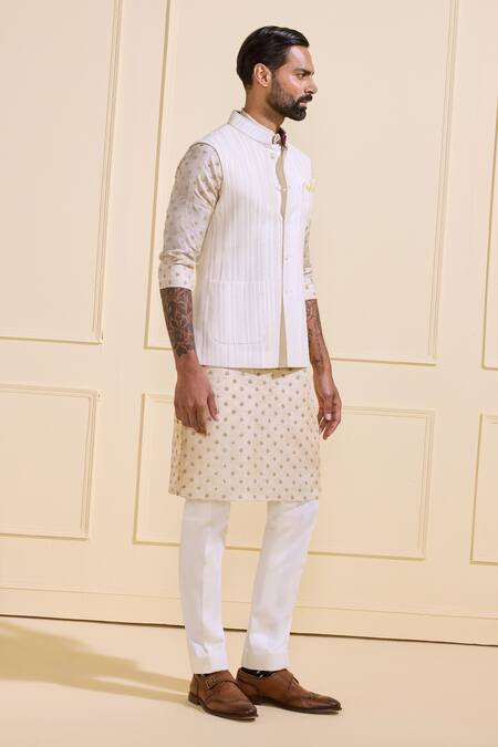 Raghavendra Rathore Jodhpur Off White Silk Classic Refined Nehru Jacket Set Online at Aza Fashions Raghavendra Rathore Jodhpur_Off White Silk Classic Refined Nehru Jacket Set _Online_at_Aza_Fashions