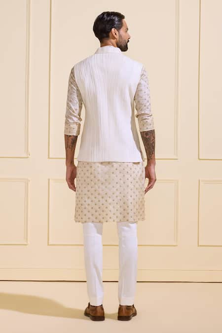 Shop Raghavendra Rathore Jodhpur Off White Silk Classic Refined Nehru Jacket Set at Aza Fashions Shop_Raghavendra Rathore Jodhpur_Off White Silk Classic Refined Nehru Jacket Set _at_Aza_Fashions