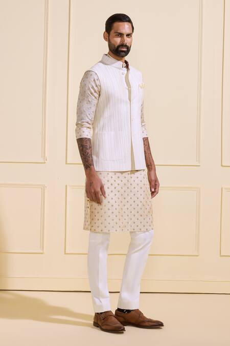 Shop Raghavendra Rathore Jodhpur Off White Silk Classic Refined Nehru Jacket Set Online at Aza Fashions Shop_Raghavendra Rathore Jodhpur_Off White Silk Classic Refined Nehru Jacket Set _Online_at_Aza_Fashions