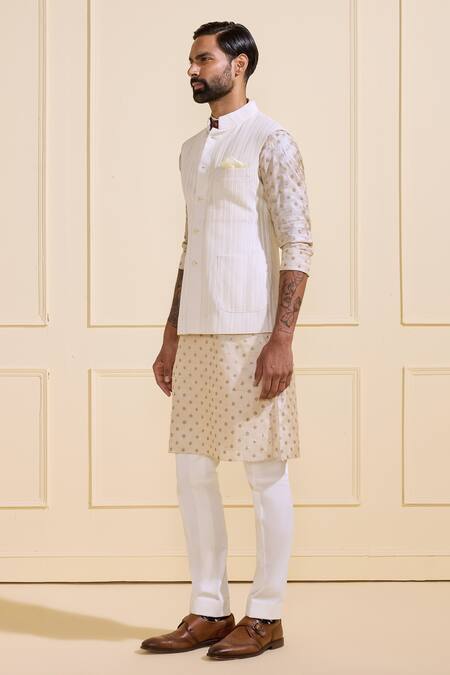 Raghavendra Rathore Jodhpur Off White Silk Classic Refined Nehru Jacket Set at Aza Fashions Raghavendra Rathore Jodhpur_Off White Silk Classic Refined Nehru Jacket Set _at_Aza_Fashions