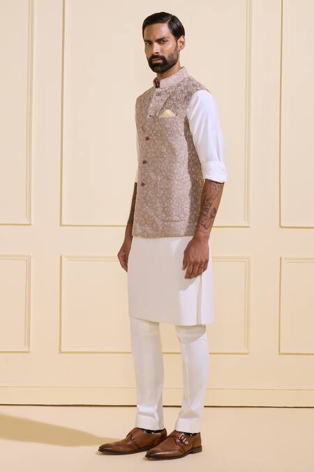 Raghavendra Rathore Jodhpur Beige Silk Embroidery Ornate Simplicity Nehru Jacket Online at Aza Fashions Raghavendra Rathore Jodhpur_Beige Silk Embroidery Ornate Simplicity Nehru Jacket _Online_at_Aza_Fashions