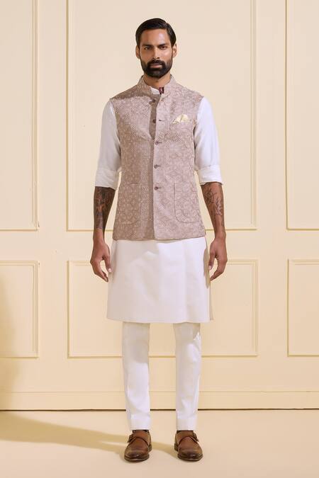 Buy Raghavendra Rathore Jodhpur Beige Silk Embroidery Ornate Simplicity Nehru Jacket Online at Aza Fashions Buy_Raghavendra Rathore Jodhpur_Beige Silk Embroidery Ornate Simplicity Nehru Jacket _Online_at_Aza_Fashions