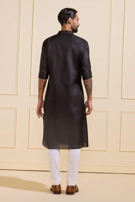 Shop Raghavendra Rathore Jodhpur Black Silk Embroidered Kurta at Aza Fashions Shop_Raghavendra Rathore Jodhpur_Black Silk Embroidered Kurta _at_Aza_Fashions