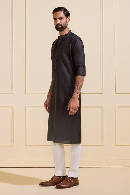 Shop Raghavendra Rathore Jodhpur Black Silk Embroidered Kurta Online at Aza Fashions Shop_Raghavendra Rathore Jodhpur_Black Silk Embroidered Kurta _Online_at_Aza_Fashions