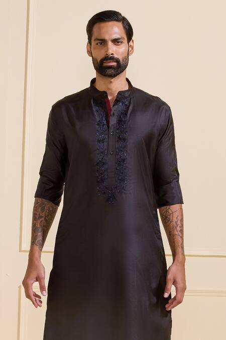Raghavendra Rathore Jodhpur Black Silk Embroidered Kurta at Aza Fashions Raghavendra Rathore Jodhpur_Black Silk Embroidered Kurta _at_Aza_Fashions