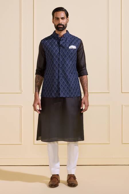 Buy Raghavendra Rathore Jodhpur Navy Silk Diamond Nightfall Blue Nehru Jacket Online at Aza Fashions Buy_Raghavendra Rathore Jodhpur_Navy Silk Diamond Nightfall Blue Nehru Jacket _Online_at_Aza_Fashions