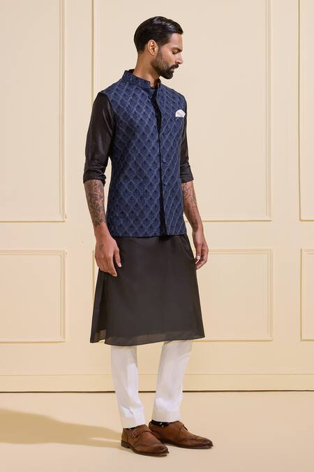 Shop Raghavendra Rathore Jodhpur Navy Silk Diamond Nightfall Blue Nehru Jacket Online at Aza Fashions Shop_Raghavendra Rathore Jodhpur_Navy Silk Diamond Nightfall Blue Nehru Jacket _Online_at_Aza_Fashions